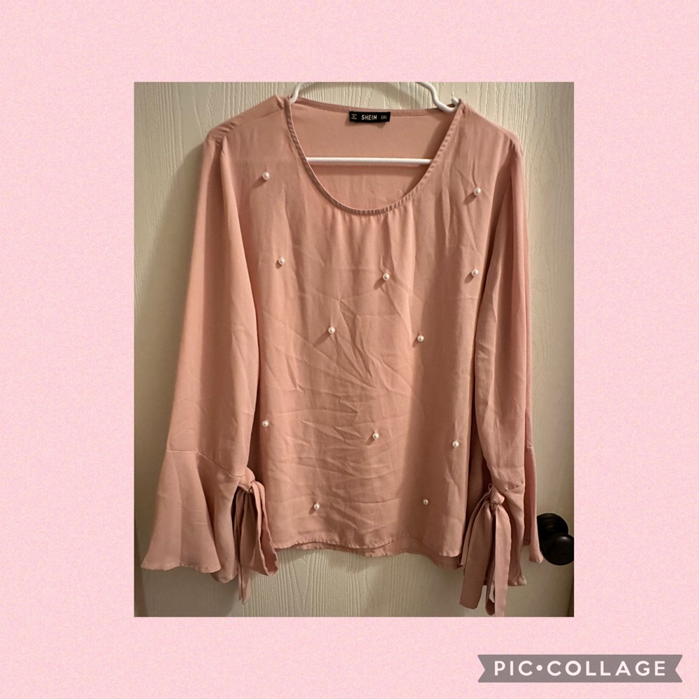 SHEIN Blouse with Pearl Detail and Bell Sleeves